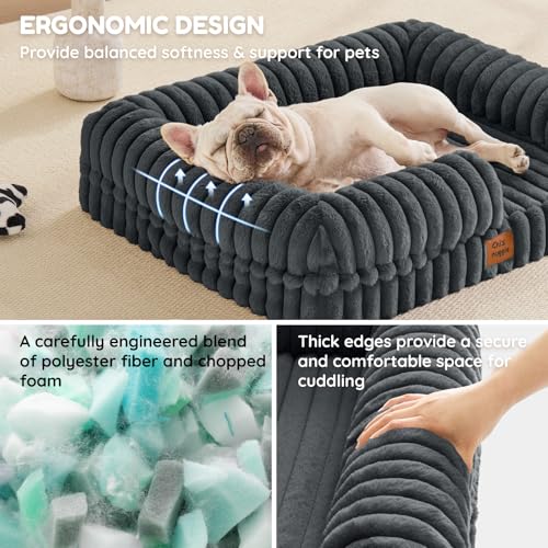 Faux Fur Orthopedic Dog Bolster Bed (Rectangular Dark Grey / M(30*24*7))