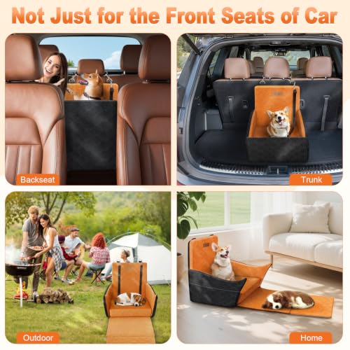Elevated Dog Car Seat for Small and Medium Dogs Up to 35 lb (Black + Brown)