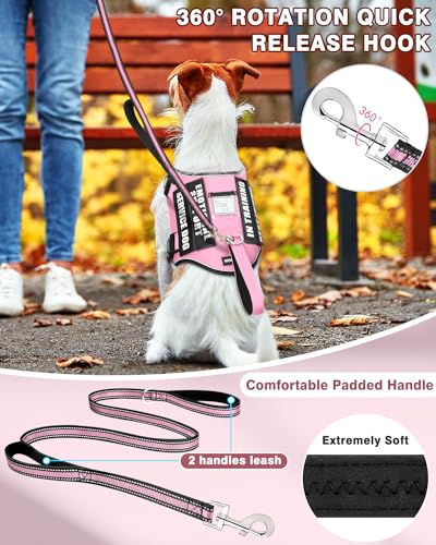Small Service Dog Vest Harness and Leash Set+10 Patches Pink XS (Extra-Small / Pink)