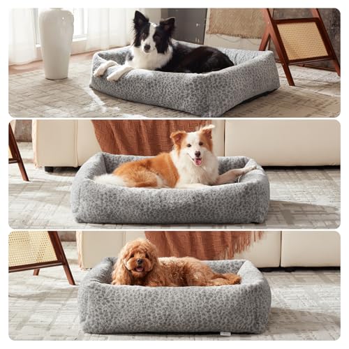 Dog Bed for Small Medium Dogs (Grey / S PLUS (25"x21"x7"))