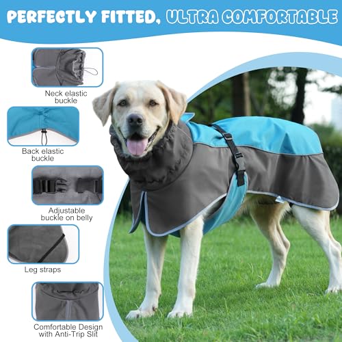 Dog Raincoat Waterproof Dog Coat with Polar Fleece Lining (Blue / Large)