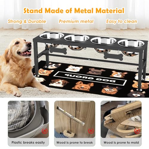 4 Bowl Elevated Dog Bowl Stand (Black, 4 Bowls / Height:9-12.2inch)
