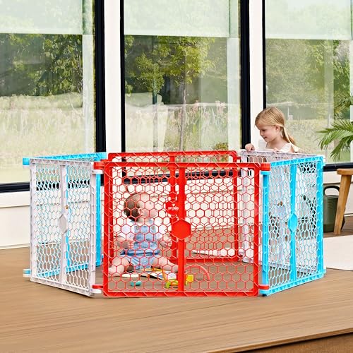 Safety 192 Inch Super Wide Baby Gate and Play Yard (Red, White and Blue)