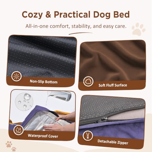 Orthopedic Dog Beds for Large Sized Dog with Bolster (36.0"L x 27.0"W x 8.0"Th / Honey Lavender)