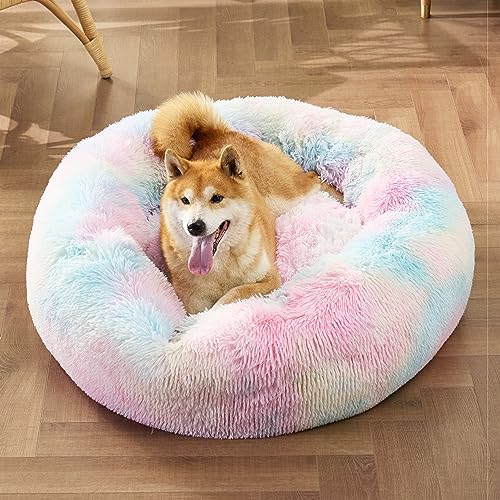 Calming Dog Bed Medium Size Dog Donut Washable Pet Bed (30"L x 30"W x 8"Th / Multi Color)