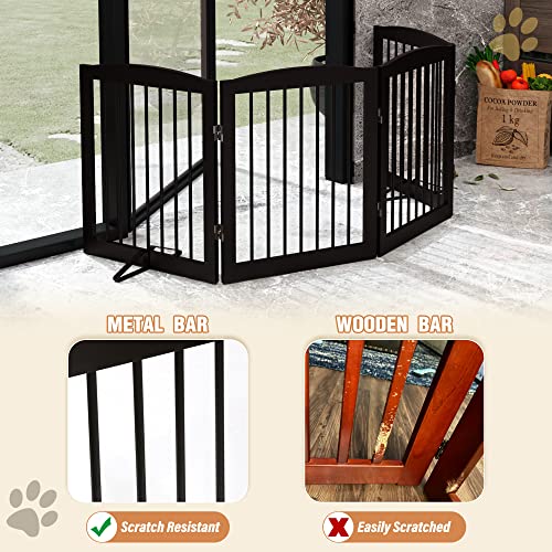 Freestanding Pet Gate for Dogs (24" Height-4 Panel / Dark Brown)