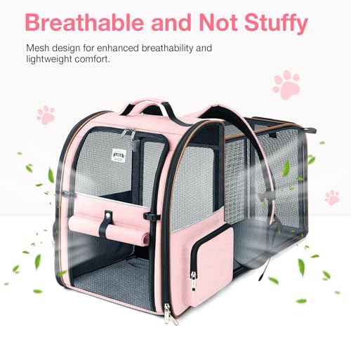 Large Cat Backpack Carrier Expandable Foldable Pet Carrier Backpack for Small Dogs Puppy Medium Cats Fit Up to 18 Lbs for Travel (Pink)