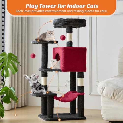 44 Inch Cat Tree Tower for Indoor Cats and Kittens (Black Red / 44 IN)
