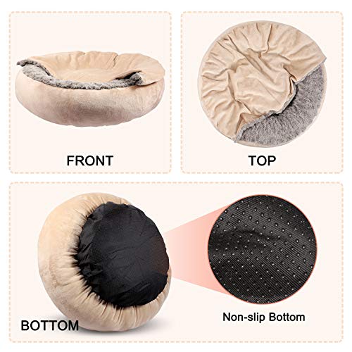 Dog Beds for Small Medium Dogs with Hooded Blanket (Medium (26"x26"x6") / Beige Brown)
