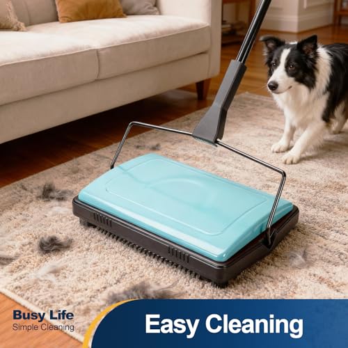 Carpet Sweeper Cleaner Manual Household Sweeper Lightweight Blue (11"L x 7.87"W)