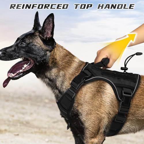 Black Tactical Dog Harness for Medium Size Dogs (Black / Medium: 30-50 lbs (Chest:24-28",Neck:17-19"))