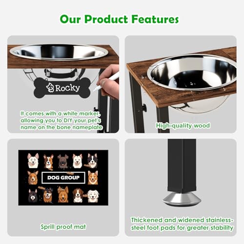 Elevated Dog Bowls with Mat for Large & Extra Large Dogs (Brown-3L)