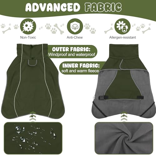Dog Raincoat Waterproof Dog Coat with Polar Fleece Lining (Army Green / Small)