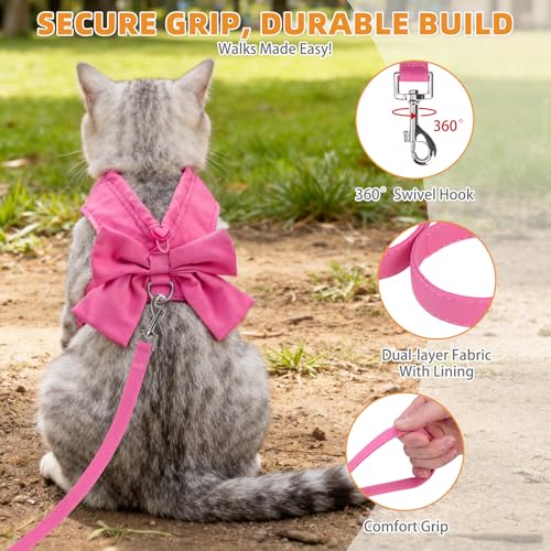 Cute Cat Harness and Leash Set with Bowtie (Fuchsia / XS (Chest Girth: 11.8"-13.4"))