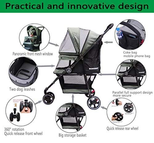 3 Wheel Dog Pet Cat Stroller Best Lightweight Foldable Compact Portable Jogger All Terrain Travel Pet Gear Puppy Kitty Stroller for up to 30lbs Medium Small Dogs and Cats (Cationic ash)