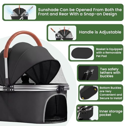 Dog Strollers for Small Medium Dogs Cats 44 lbs (Black)