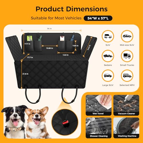 Dog Car Seat Cover for Back Seat (Black)