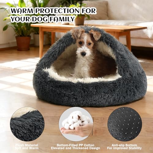 Hooded Donut Bed (Dark grey / Large 27.5'')