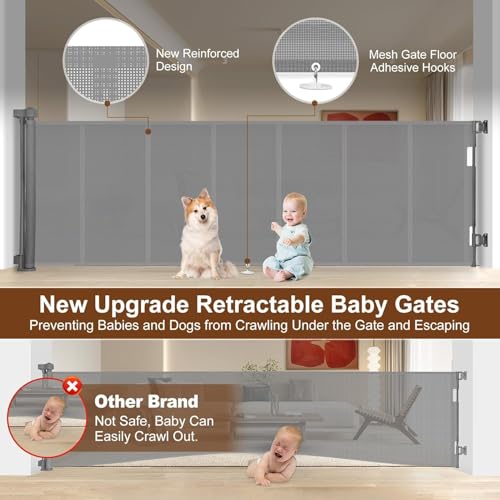 100 inch Reinforced Retractable Baby Gates 42 inch Tall (Gray / 42" Tall x 100" Wide)
