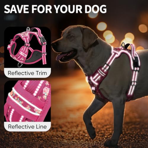Dog Harness Reflective (S / Flower Rose)