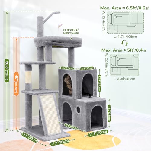 Maine Coon Cat Tower for Indoor Adult Cats (Light Grey / 50 inch)