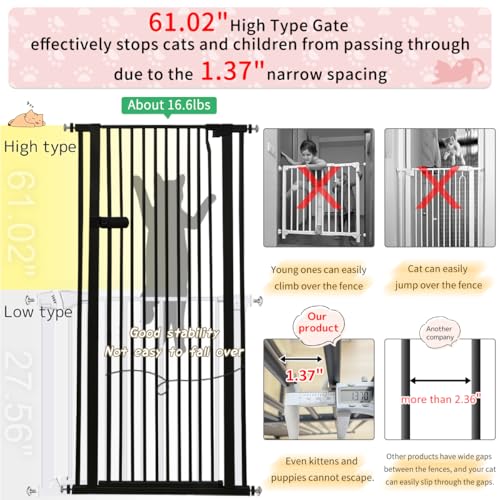 Extra Tall Cat Gate 61.02" High 29.92" (61.02" H-black / 29.92"-42.51" W)