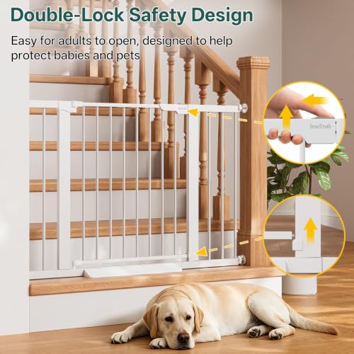 29.6 44.6 in Wide Baby Gate for Stairs and Doorways (White / 29.6-44.6"W x 28"H)