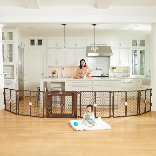 Safety 192" Plastic Super Wide Baby Gate & Play Yard with Door (Brown w/ Door)