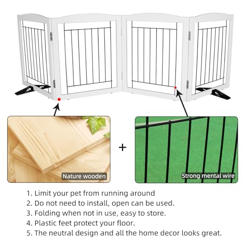 Freestanding Dog Fence Indoor (White / 【4 Panels】80''w x 24''h)