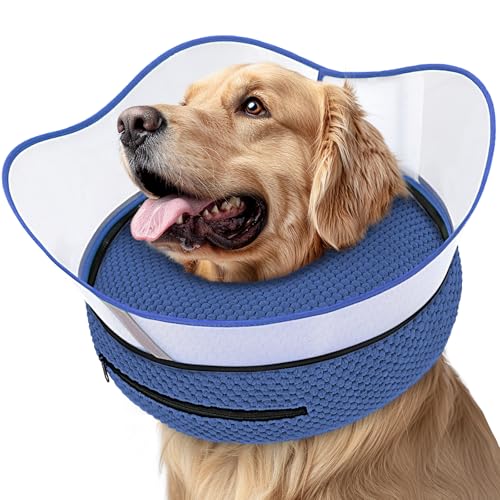 Raised Inflatable Dog Cone Alternative Collars for After Surgery (Navy / XL(Neck 14"-18"))