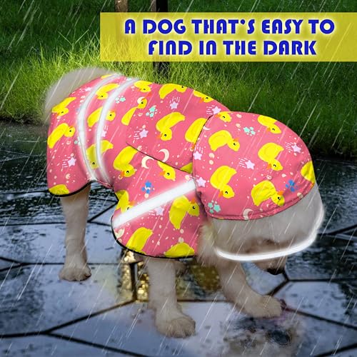 Dog Raincoat Adjustable Rain Jacket with Hooded Double Layer for Large Medium Small Dogs Puppies (Duck Pink / XX-Large)