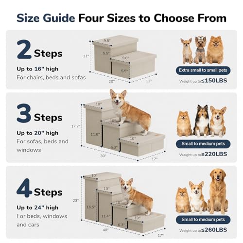 4 Step Wide Dog Stairs with Storage 23" H (Beige / 40"D x 17"W x 23"H)