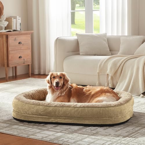 Orthopedic Dog Beds Large Sized Dog (Light Brown / 42"l X 32"w X 7.5"th)
