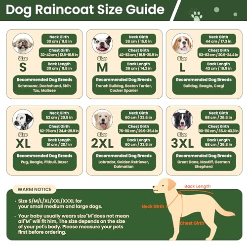 Dog Raincoat Waterproof Rain Jacket with Hood (XXXL(Back Length26.7") / Green)