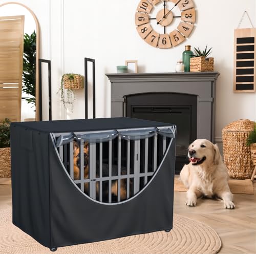 Dog Cage Cover Fits 38"L x 26.3"W x 31"H Metal Dog Cages With Fleece Lining (Black（with fleece lining） / 38"L x 26.3"W x 31"H)