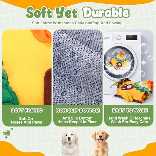 Large Snuffle Mat for Dogs Set 40'' x 30'' Colorful Nosework Feeding Mat with 5 Squeaky Carrots Cotton and 1 Cotton Rope Toy Interactive Foraging Puzzle for Stress Relief Slow Feeding