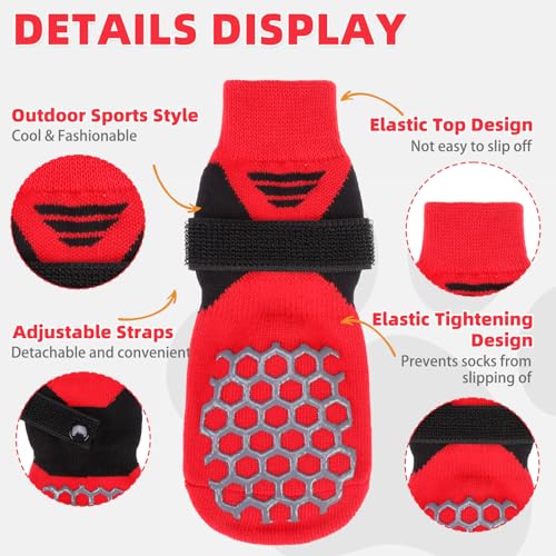 Dog Socks Shoes for Hot Pavement (Red&Black / Medium(4 Pack))