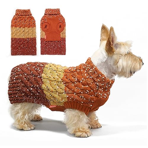 Color Block Dog Sweater for Small Medium Dog Turtleneck Thermal Knit (X-Large (30-42lbs) / 01# Brown)