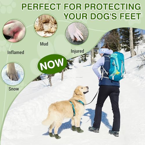 Dog Shoes Large Size Dogs (Green Mesh-Reflective / Size 7:for paw width 2.8-3.0 inches (Pack of 4))