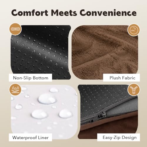 Orthopedic Washable Dog Bed with Bolster for Medium to Large Dogs (36.0"L x 27.0"W x 7.0"Th / Coffee)