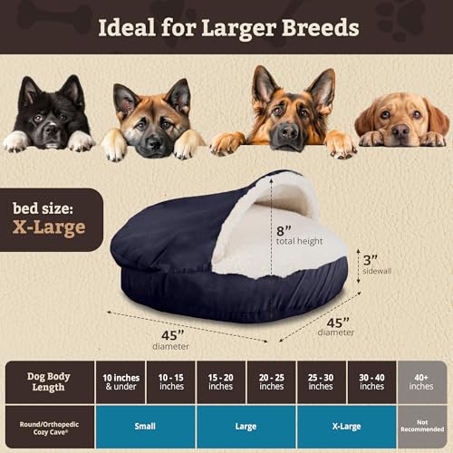 Cozy Cave Dog Bed (45.0"L x 45.0"W x 8.0"Th / Navy)
