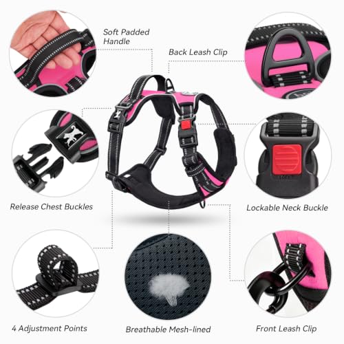 No Pull Dog Harness Medium with Front Clip & Neck Release Buckle (Medium / Pink)