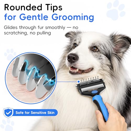 3-in-1 Professional Pet Grooming Brush for Dogs & Cats – Dematting Comb, Undercoat Rake & Deshedding Tool for Long & Short Hair, Heavy Shedding & Matted Fur (Blue) (Blue)