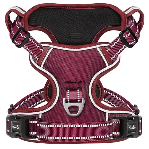 Dog Harness for Large Dogs No Pull Dog Vest Harness for Large Dog with Soft Padded Handle Reflective for Outdoor Training (L / Burgundy Red)