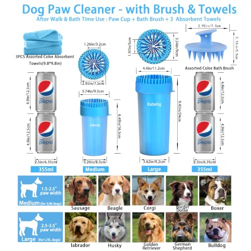 Dog Paw Cleaner Cup with Detachable Top Brush for Small (Medium(3Towels&Brush) / Blue)