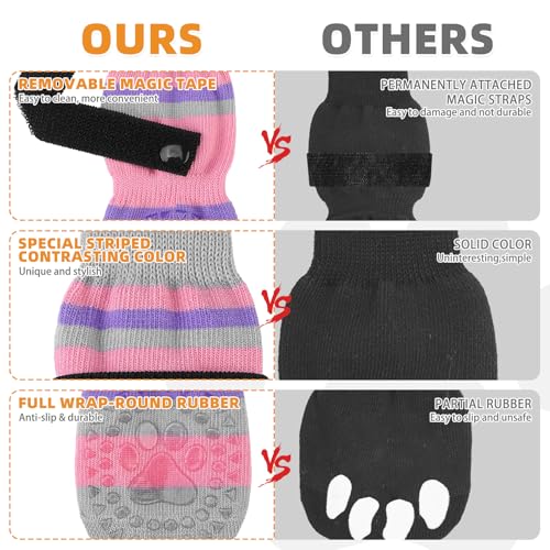 Anti Slip Dog Socks to Prevent Licking Paws and Slipping (PINK / Large)