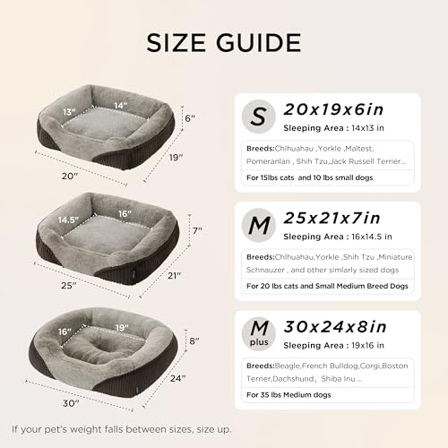 Washable Dog Bed Small Medium Size Dog (Brown / 25"L x 21"W x 7"Th)