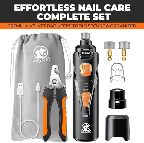 Whisper Quiet Dog Nail Grinder Safe & Stress (Black)