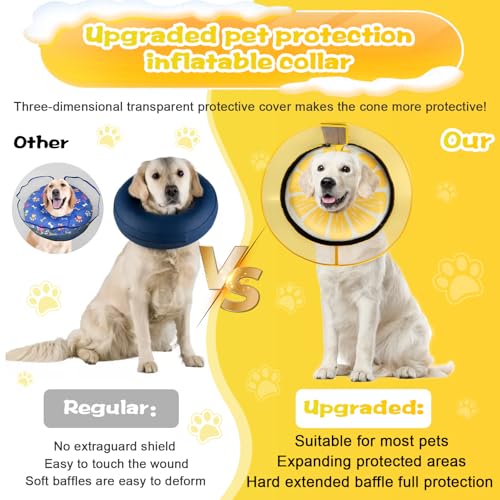 Inflatable Dog Cone Collar with Detachable Enhanced Anti (Lemon / S（neck 4"-7"）)