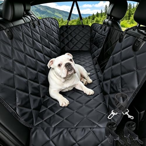 Dog Car Seat Cover for Back Seat with Safety Belt Universal Fit (Black / Standard)